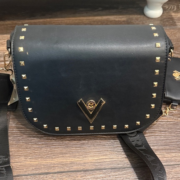 Black Studded Valentino Orlandi Crossbody Bag with Coin Pouch NEW - Picture 6 of 6